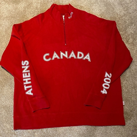 Roots Vtg Canadian Team 2004 Athens Olympic Half Zip Sweatshirt Red White Sz XXL - Picture 1 of 12